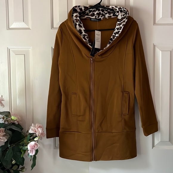 Zanzea Women’s Junior’s Size XL Zippered Asymmetric Hoodie Brown Leopard Print - Picture 1 of 5